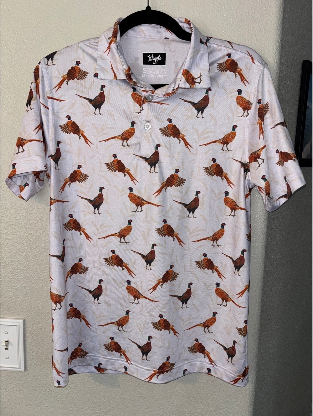 Waggle Golf The Flush Pheasant Bird Performance Polo Shirt Men's Size Small S